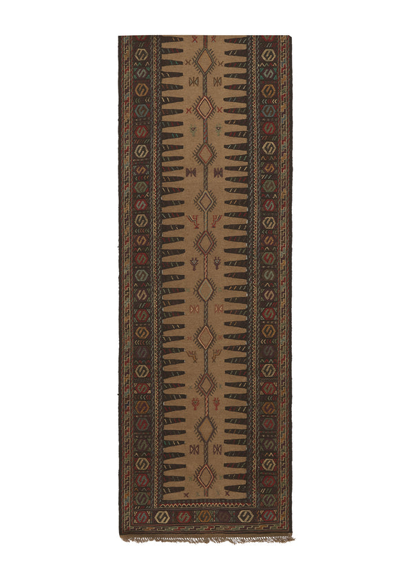 28457 Persian Rug Quchan Handmade Runner Tribal 2'7'' x 12'7'' -3x13- Whites Beige Brown Multi-color Kilim Animals Geometric Design