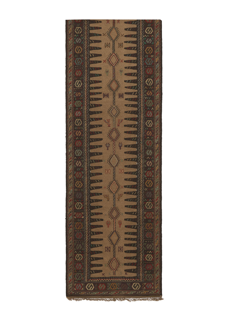 28457 Persian Rug Quchan Handmade Runner Tribal 2'7'' x 12'7'' -3x13- Whites Beige Brown Multi-color Kilim Animals Geometric Design