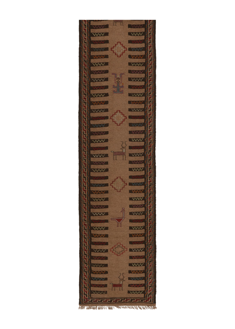 28465 Persian Rug Quchan Handmade Runner Tribal 2'0'' x 12'1'' -2x12- Whites Beige Black Unusual Animals Open Field Design