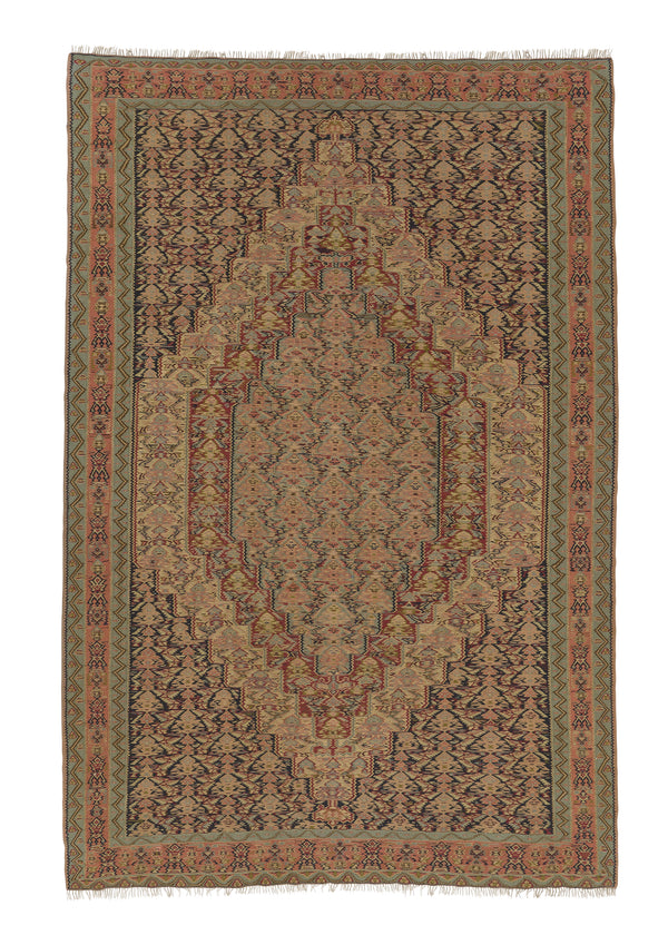 28487 Persian Rug Sanandaj Handmade Area Tribal 6'5'' x 10'0'' -6x10- Orange Geometric Design