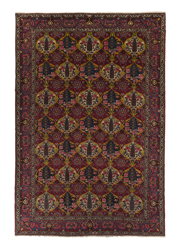 28528 Persian Rug Bakhtiari Handmade Area Tribal 7'0'' x 10'0'' -7x10- Red Yellow Gold Garden Design