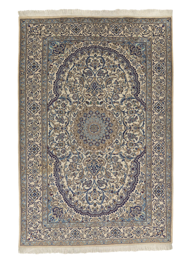 28585 Persian Rug Tabbas Nain Handmade Area Traditional 6'7'' x 9'9'' -7x10- Whites Beige Blue Floral Design