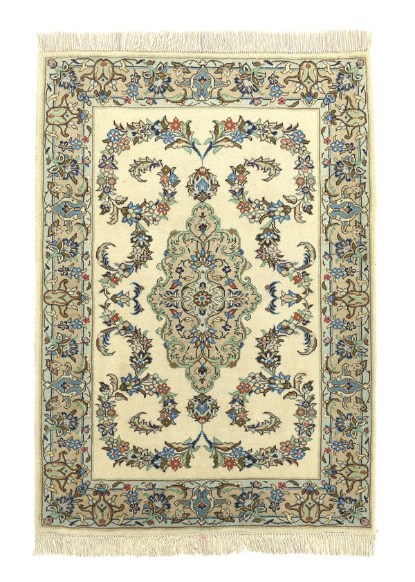 28588 Persian Rug Kashan Handmade Area Traditional 3'4'' x 4'9'' -3x5- Whites Beige Floral Design