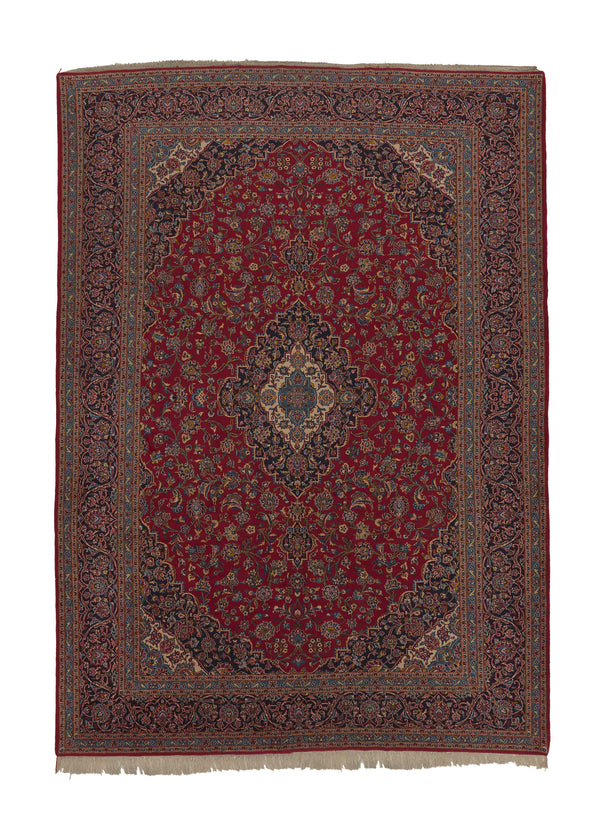 28593 Persian Rug Kashan Handmade Area Traditional 10'2'' x 14'4'' -10x14- Red Blue Toranj Mehrab Floral Design
