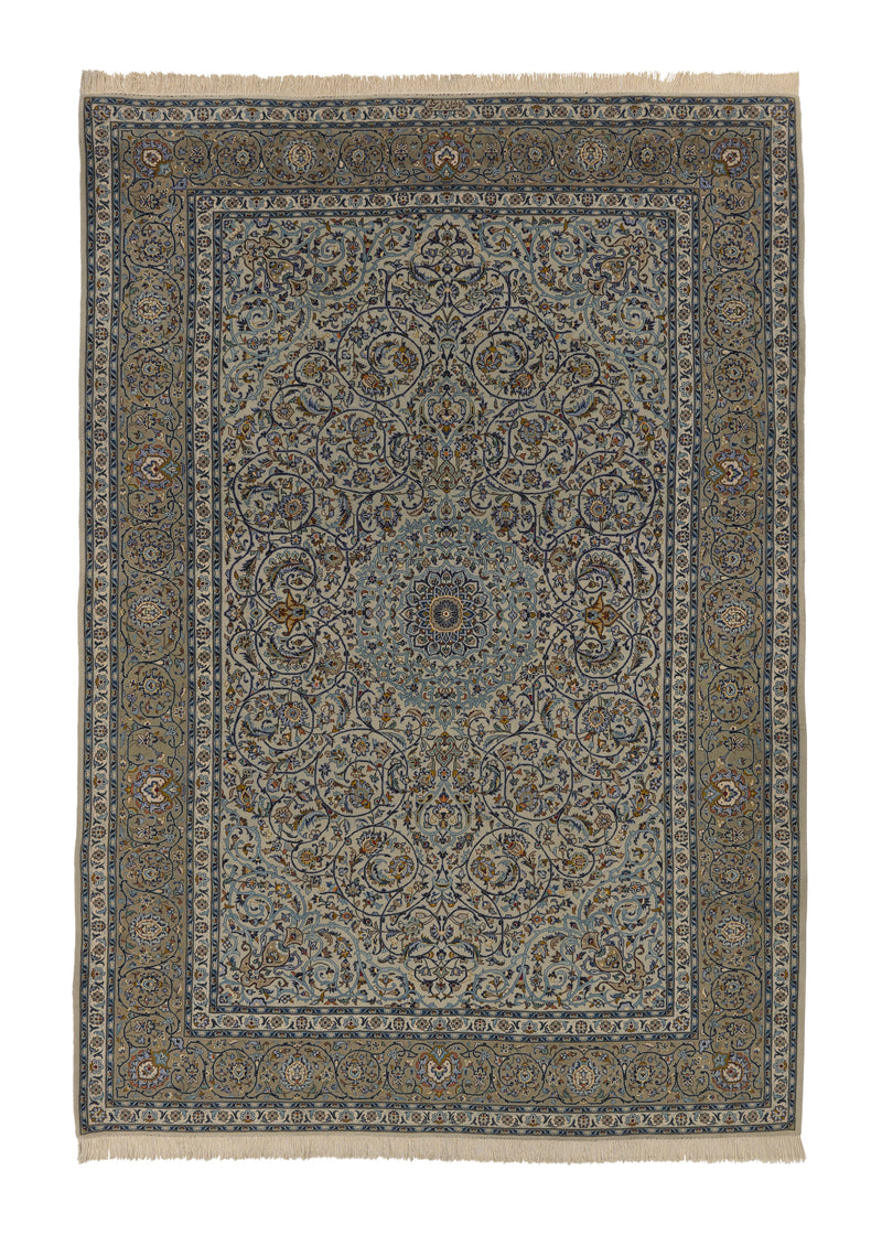 28606 Persian Rug Kashan Handmade Area Traditional 9'1'' x 12'10'' -9x13- Blue Floral Design