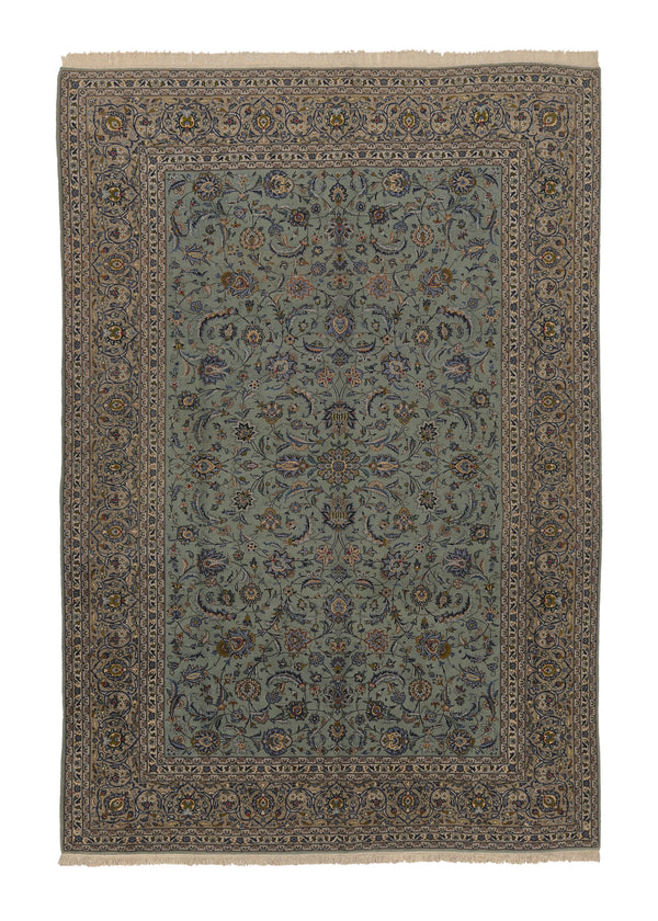 28607 Persian Rug Kashan Handmade Area Traditional 9'7'' x 13'11'' -10x14- Blue Green Floral Design