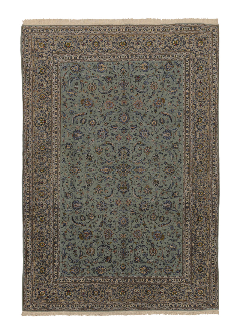 28607 Persian Rug Kashan Handmade Area Traditional 9'7'' x 13'11'' -10x14- Blue Green Floral Design