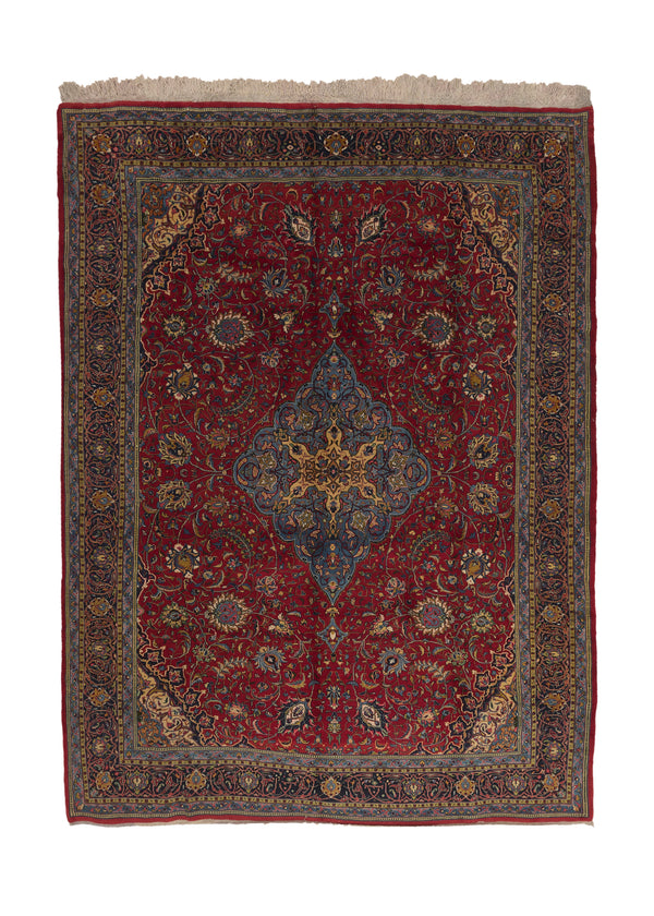 28610 Persian Rug Kashan Handmade Area Traditional 9'9'' x 13'3'' -10x13- Red Blue Floral Design