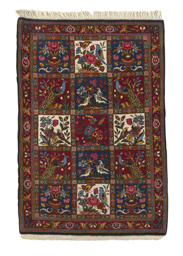 28617 Persian Rug Bakhtiari Handmade Area Tribal Traditional 3'5'' x 5'1'' -3x5- Red Multi-color Garden Animals Design