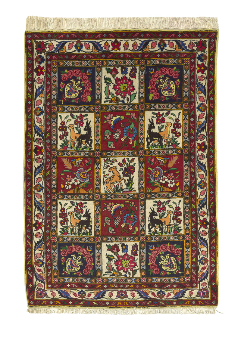 28620 Persian Rug Bakhtiari Handmade Area Traditional Tribal 3'4'' x 5'0'' -3x5- Multi-color Red Garden Animals Design