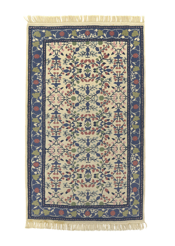28626 Oriental Rug Tunisian Handmade Area Traditional 3'0'' x 5'0'' -3x5- Whites Beige Blue Floral Design