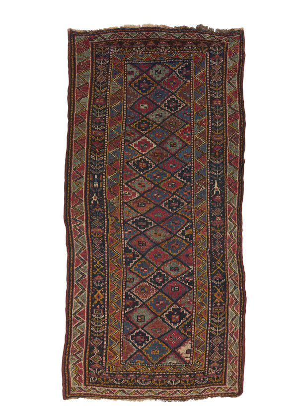 28627 Persian Rug Kurdistan Handmade Area Runner Antique Tribal 4'8'' x 9'5'' -5x9- Multi-color Green Geometric Design