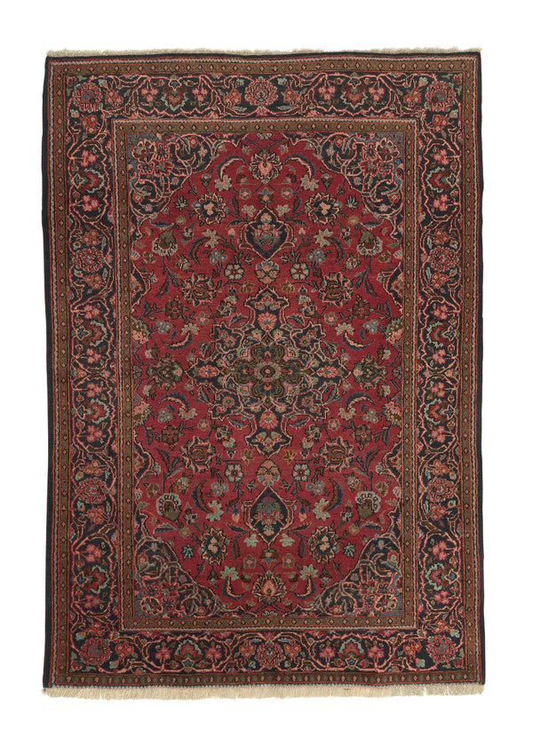 28631 Persian Rug Kashan Handmade Area Traditional 4'5'' x 6'6'' -4x7- Red Toranj Mehrab Design