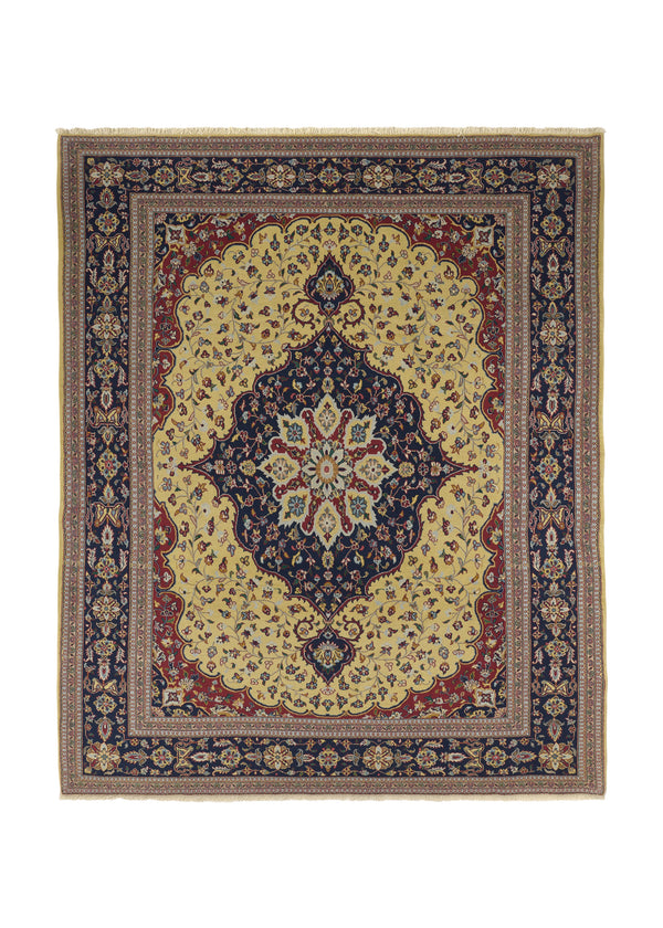 28666 Persian Rug Kashan Handmade Area Traditional 8'1'' x 10'0'' -8x10- Yellow Gold Blue Floral Design