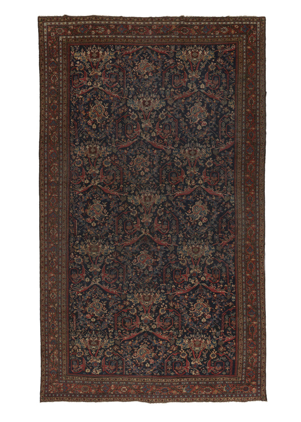 28680 Persian Rug Mahal Handmade Area Antique Tribal 10'10'' x 18'7'' -11x19- Blue Red Mostofi Floral Design