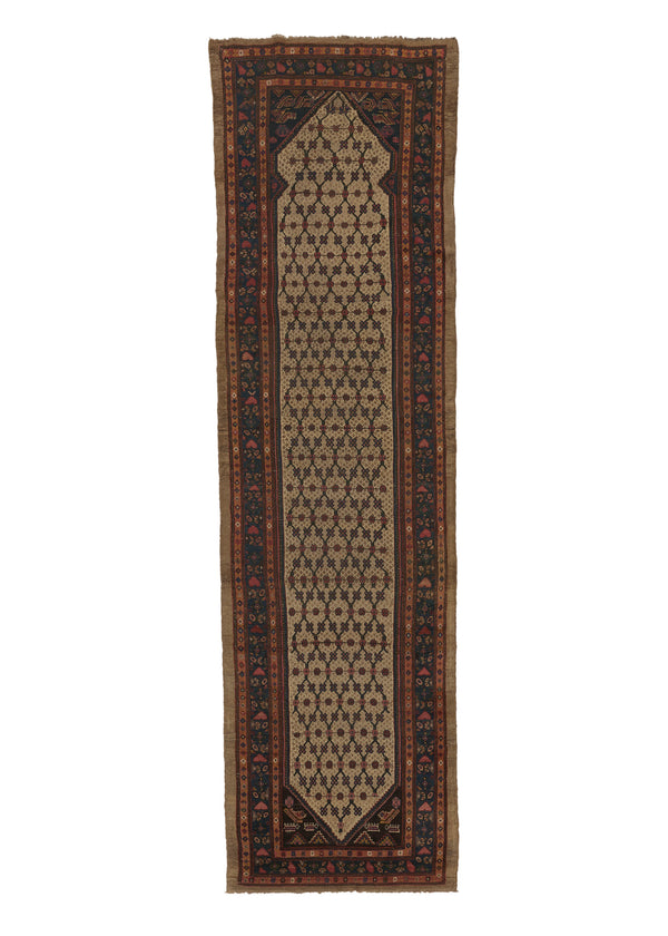 28684 Persian Rug Malayer Handmade Runner Tribal Vintage 3'10'' x 13'8'' -4x14- Whites Beige Blue Geometric Design