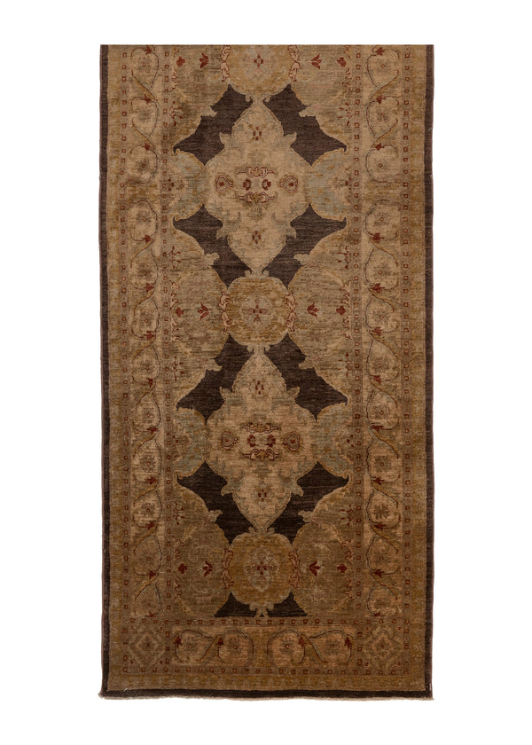 28759 Oriental Rug Pakistani Handmade Runner Transitional 3'7'' x 10'3'' -4x10- Whites Beige Brown Geometric Design