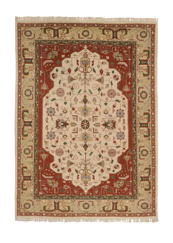 28764 Oriental Rug Indian Handmade Area Transitional 8'9'' x 12'2'' -9x12- Whites Beige Red Green Geometric Design