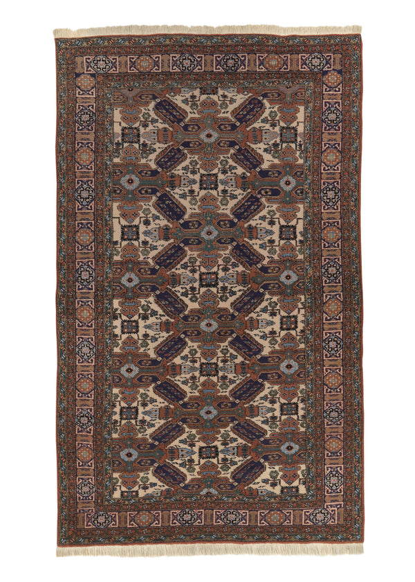 28765 Persian Rug Ardabil Handmade Area Tribal 5'6'' x 9'3'' -6x9- Whites Beige Geometric Design