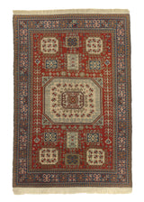 28766 Oriental Rug Turkish Handmade Area Tribal 4'4'' x 6'4'' -4x6- Whites Beige Red Geometric Design