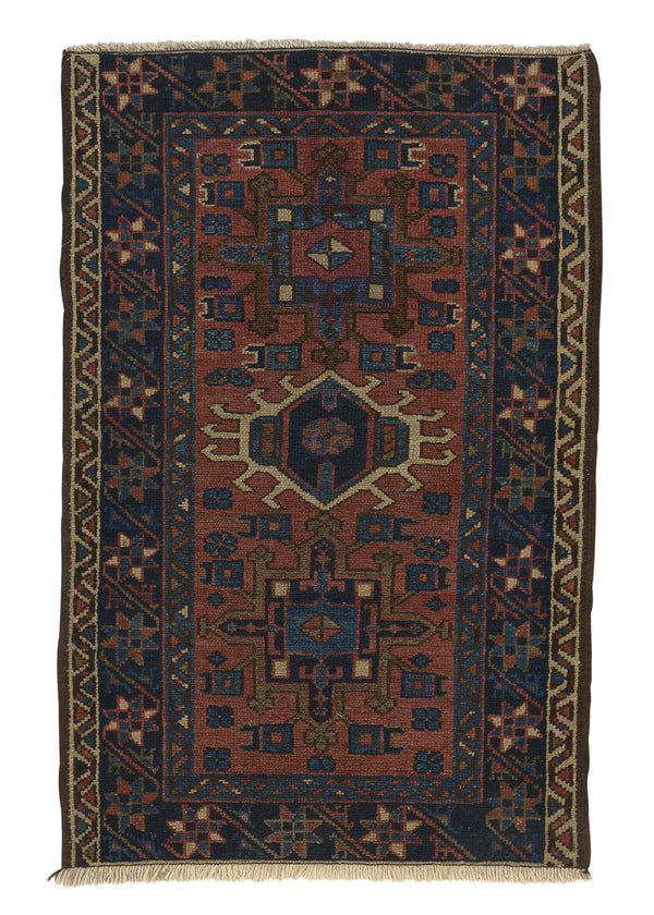 28803 Persian Rug Gharajeh Handmade Area Antique Tribal 2'9'' x 4'2'' -3x4- Orange Brown Blue Geometric Design