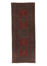28833 Persian Rug Bijar Handmade Area Antique Traditional 6'11'' x 17'4'' -7x17- Red Blue Open Field Geometric Herati Design