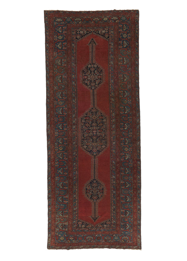 28833 Persian Rug Bijar Handmade Area Antique Traditional 6'11'' x 17'4'' -7x17- Red Blue Open Field Geometric Herati Design
