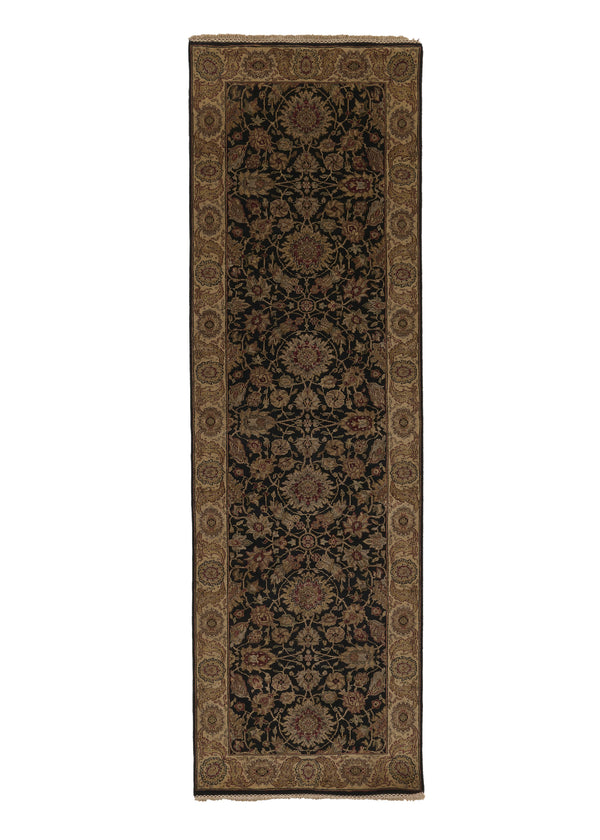 28882 Oriental Rug Indian Handmade Runner Transitional 3'0'' x 10'0'' -3x10- Black Jaipur Floral Design