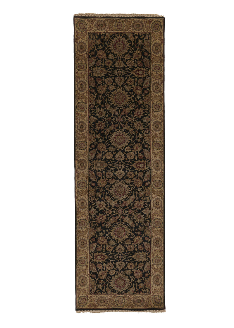 28882 Oriental Rug Indian Handmade Runner Transitional 3'0'' x 10'0'' -3x10- Black Jaipur Floral Design