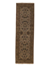 28883 Oriental Rug Indian Handmade Runner Transitional 3'0'' x 10'1'' -3x10- Whites Beige Green Jaipur Floral Design