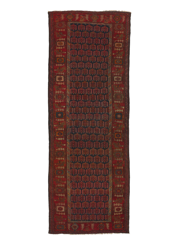 28891 Persian Rug Malayer Handmade Runner Tribal Vintage 3'7'' x 9'10'' -4x10- Red Blue Geometric Design