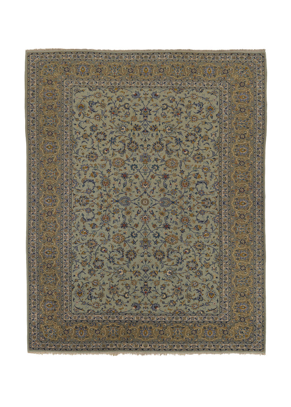 288 Persian Rug Kashan Handmade Area Traditional 10'1'' x 12'6'' -10x13- Blue Green Floral Design