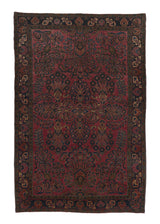28915 Persian Rug Sarouk Handmade Area Traditional Vintage 4'2'' x 6'5'' -4x6- Red Floral Design