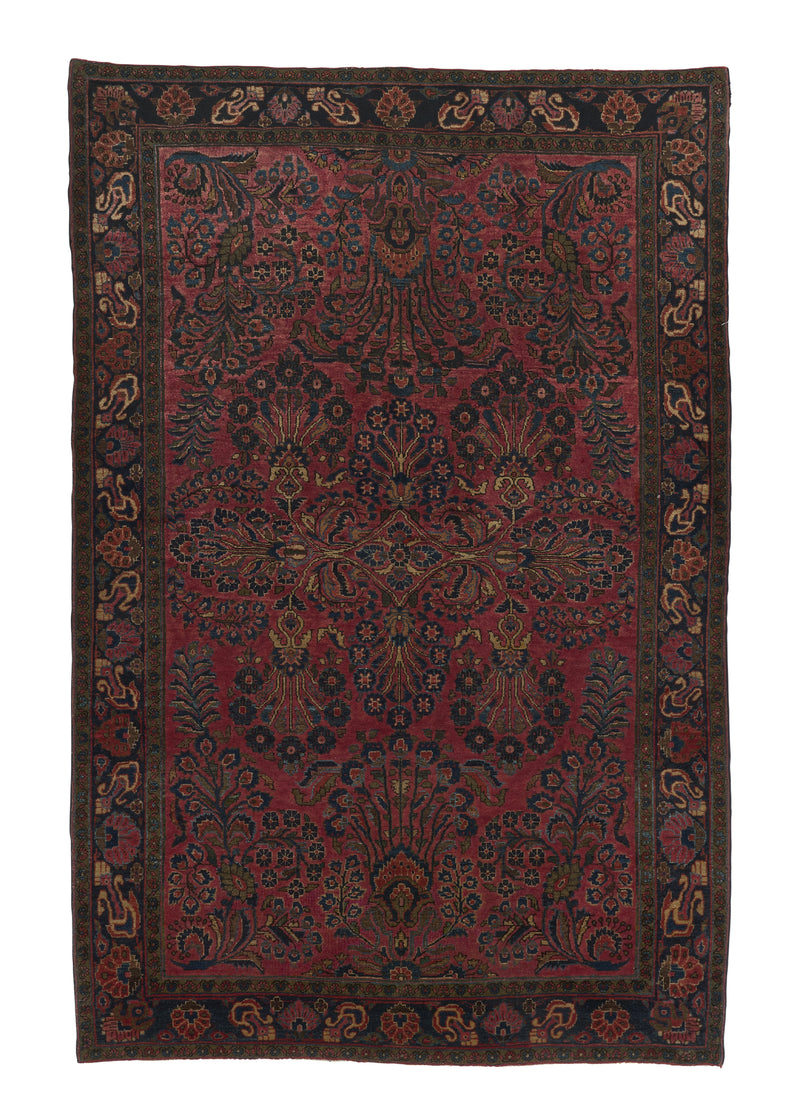 28915 Persian Rug Sarouk Handmade Area Traditional Vintage 4'2'' x 6'5'' -4x6- Red Floral Design