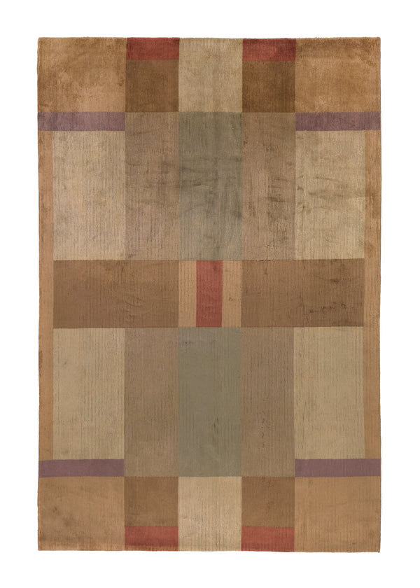 28987 Oriental Rug Tibetan Handmade Area Modern 8'0'' x 12'0'' -8x12- Whites Beige Brown Geometric Abstract Design