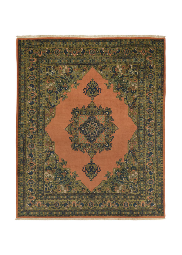 30108 Persian Rug Tabriz Handmade Area Traditional 8'3'' x 9'10'' -8x10- Orange Green Floral Design