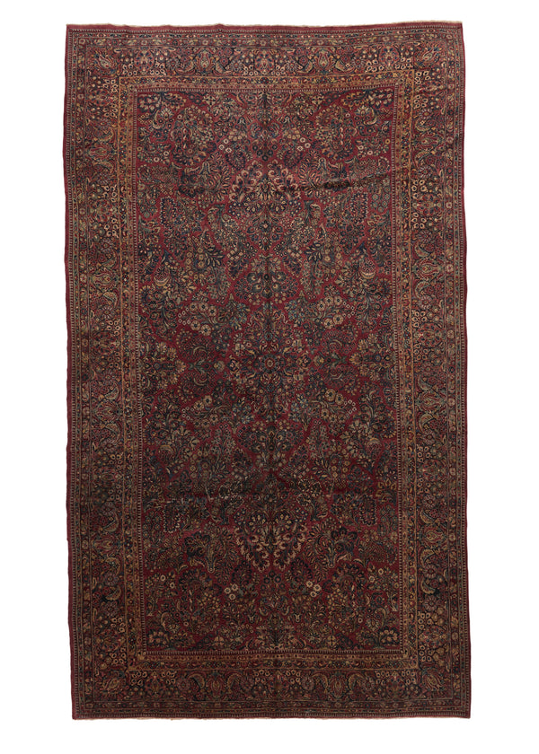 30259 Persian Rug Sarouk Handmade Area Traditional Vintage 10'4'' x 17'7'' -10x18- Red Blue Floral Design