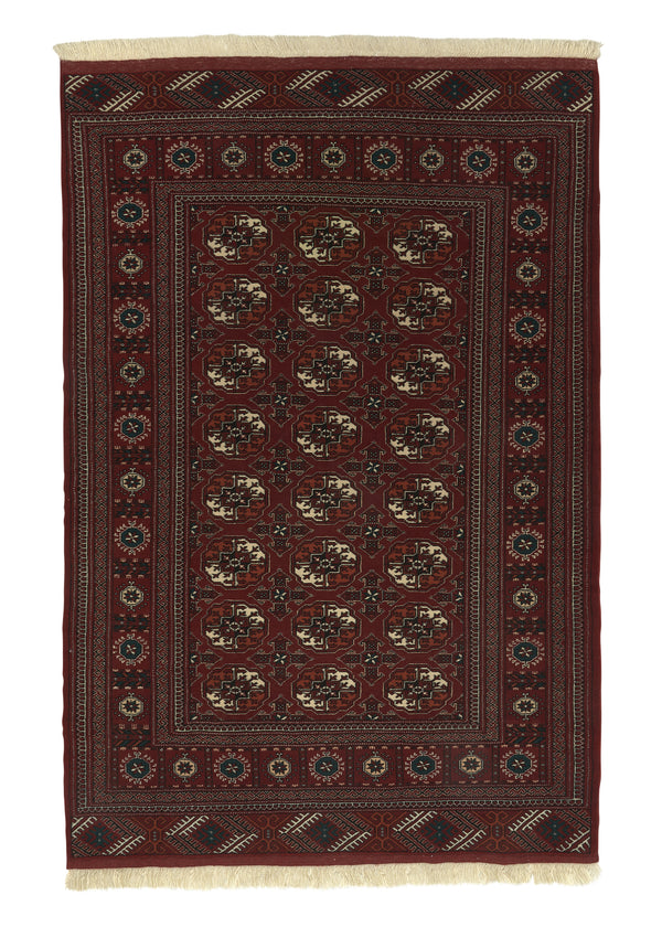 30265 Persian Rug Turkmen Handmade Area Tribal 4'4'' x 6'10'' -4x7- Red Bokhara Design