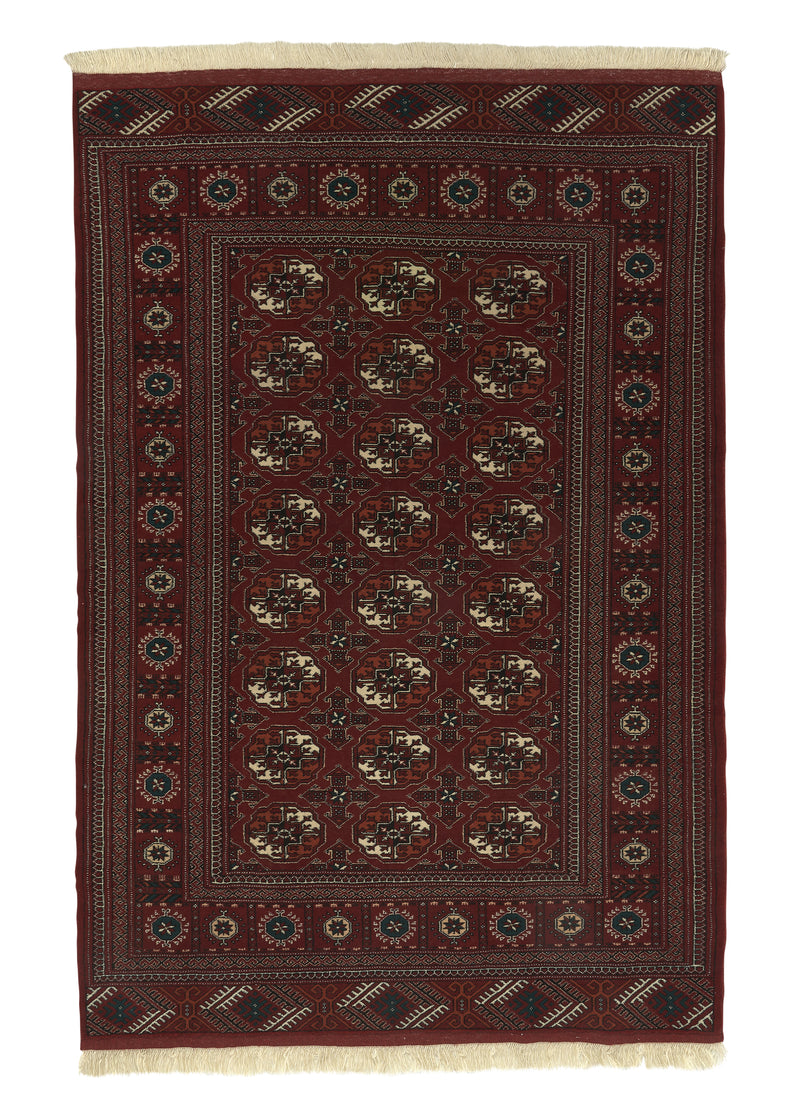 30265 Persian Rug Turkmen Handmade Area Tribal 4'4'' x 6'10'' -4x7- Red Bokhara Design