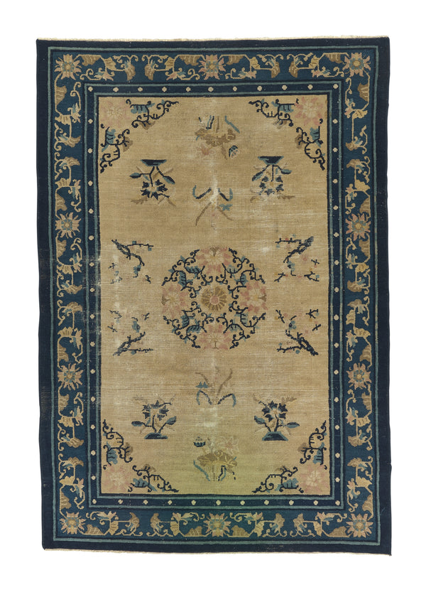 30285 Oriental Rug Chinese Handmade Area Antique Traditional 4'0'' x 5'10'' -4x6- Whites Beige Blue Peking Design