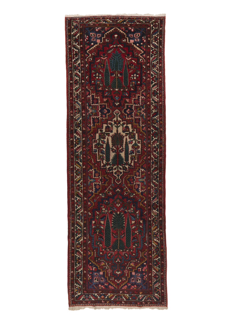 30295 Persian Rug Bakhtiari Handmade Runner Tribal 4'2'' x 11'10'' -4x12- Red Green Garden Design