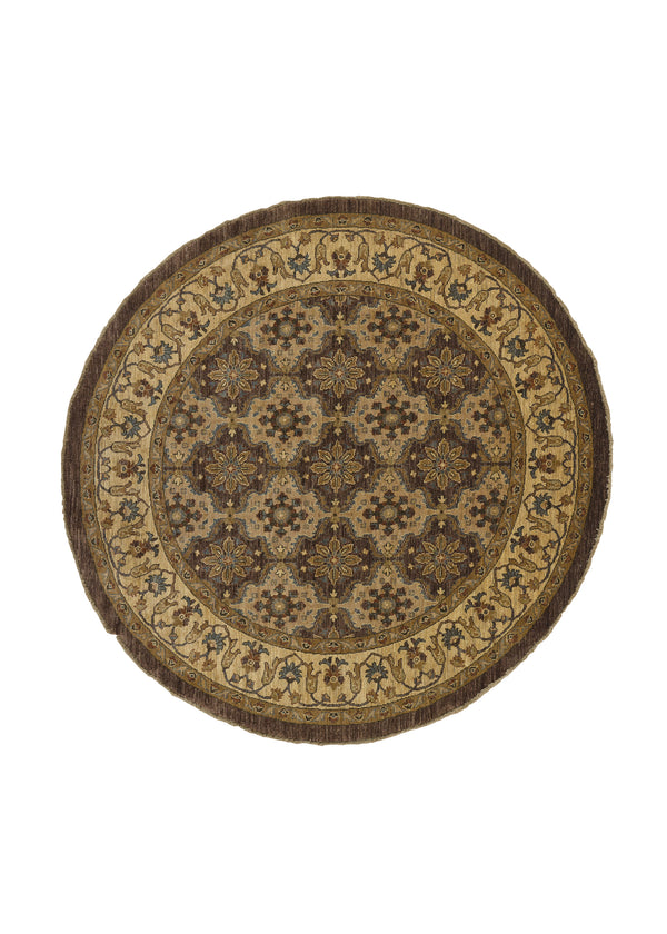30335 Oriental Rug Pakistani Handmade Round Transitional 6'4'' x 6'5'' -6x6- Brown Whites Beige Oushak Design