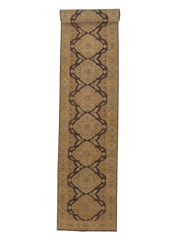 30343 Oriental Rug Pakistani Handmade Runner Transitional Neutral 2'10'' x 18'3'' -3x18- Brown Whites Beige Oushak Design
