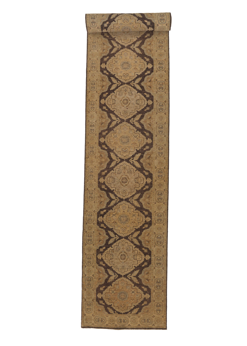30343 Oriental Rug Pakistani Handmade Runner Transitional Neutral 2'10'' x 18'3'' -3x18- Brown Whites Beige Oushak Design