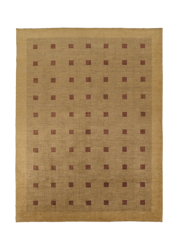 30350 Oriental Rug Pakistani Handmade Area Modern 10'1'' x 13'7'' -10x14- Whites Beige Checkered Geometric Design