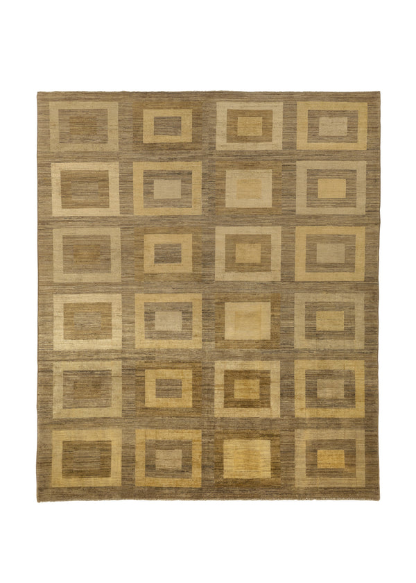 30355 Oriental Rug Pakistani Handmade Area Modern 8'1'' x 9'9'' -8x10- Yellow Gold Whites Beige Geometric Design