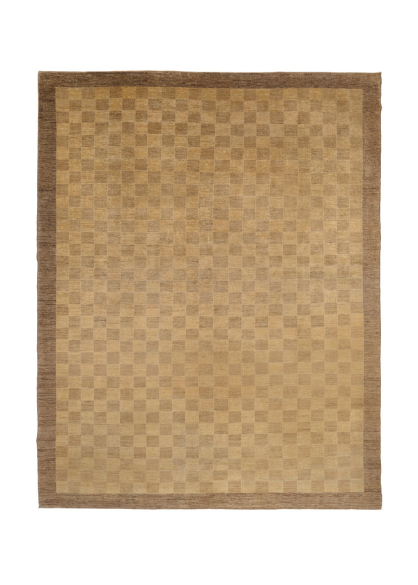 30362 Oriental Rug Pakistani Handmade Area Modern 9'0'' x 11'6'' -9x12- Whites Beige Brown Checkered Design