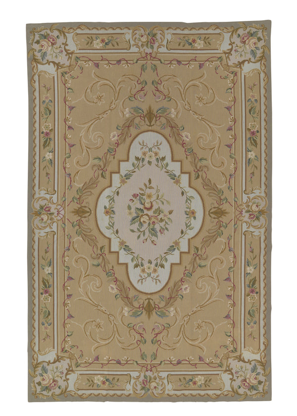 30364 Oriental Rug Chinese Handmade Area Traditional 6'7'' x 9'10'' -7x10- Whites Beige Tapestry Floral Design