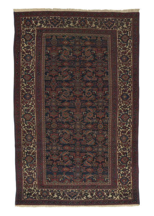 30365 Persian Rug Malayer Handmade Area Antique Tribal 4'2'' x 6'8'' -4x7- Blue Whites Beige Herati Design