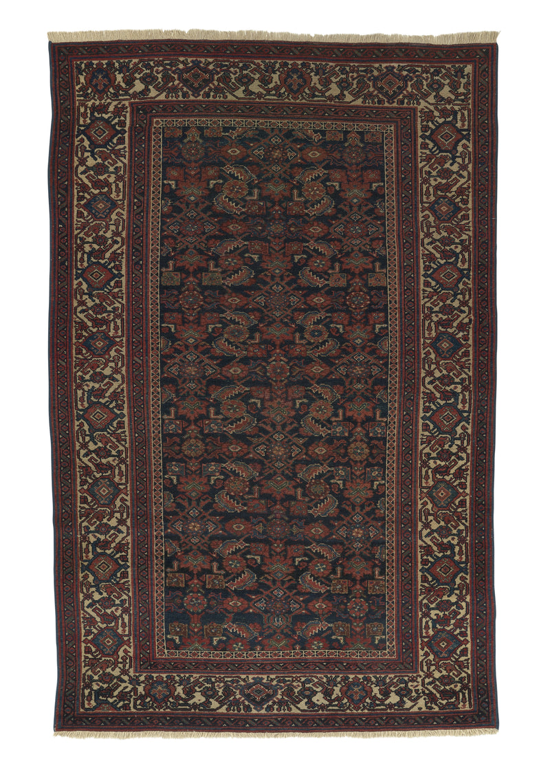 30365 Persian Rug Malayer Handmade Area Antique Tribal 4'2'' x 6'8'' -4x7- Blue Whites Beige Herati Design